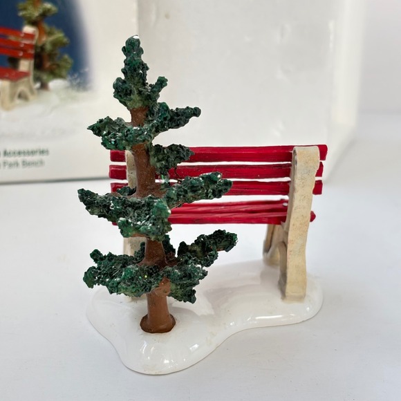 Dept 56 Village Accessories Park Bench Tree #52851 Snow Christmas Village - Picture 3 of 9